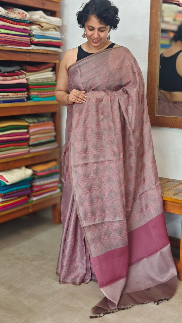 Mauve Silky kota Embroidered Saree