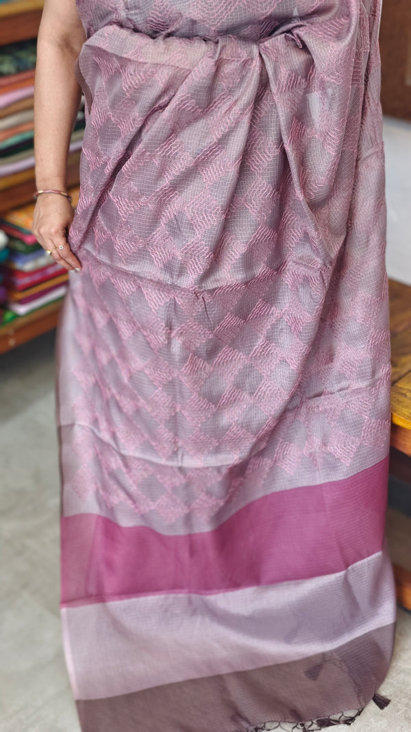 Mauve Silky kota Embroidered Saree