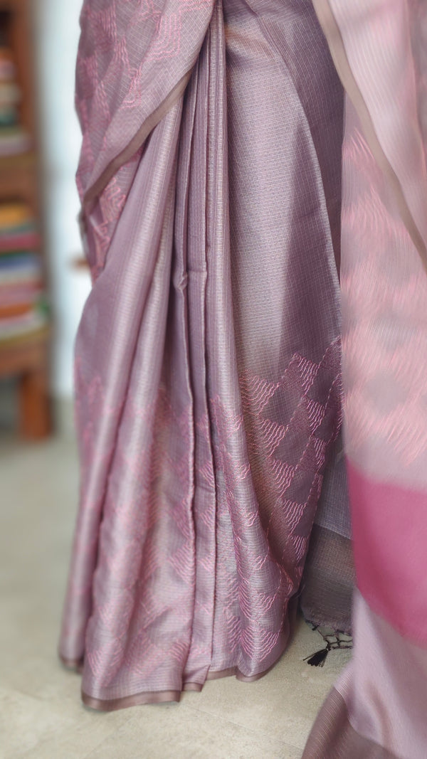 Mauve Silky kota Embroidered Saree