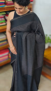 Black and Gold Checked Semi Silk Saree - 9733