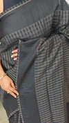 Black and Gold Checked Semi Silk Saree - 9733