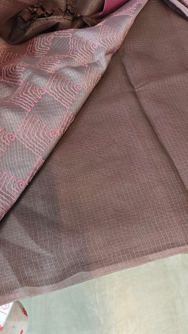 Mauve Silky kota Embroidered Saree