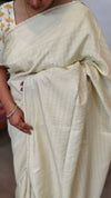Butter Yellow and Gold Checked Semi Silk Saree - 9733