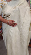 Butter Yellow and Gold Checked Semi Silk Saree - 9733