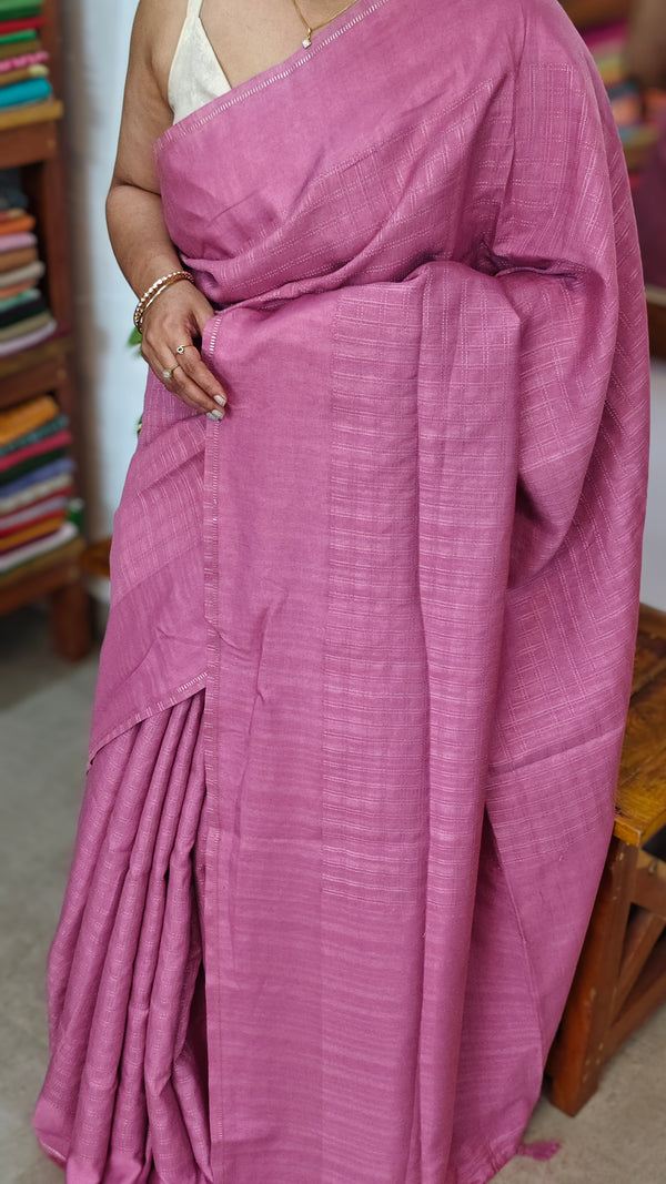Thulian Pink and Gold Checked Semi Silk Saree - 9733