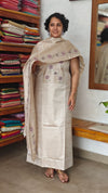 Light Beige Semi Tussar Cutwork Suit - HTV7 - Purple