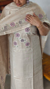 Light Beige Semi Tussar Cutwork Suit - HTV7 - Purple
