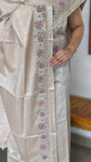 Light Beige Semi Tussar Cutwork Suit - HTV7 - Purple