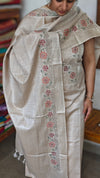 Light Beige Semi Tussar Cutwork Suit - HTV7 - Peach