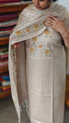 Light Beige Semi Tussar Cutwork Suit - HTV7 - Mustard