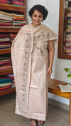 Light Beige Semi Tussar Cutwork Suit - HTV7 - Nude Mauve Pink