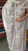 Light Beige Semi Tussar Cutwork Suit - HTV7 - Nude Mauve Pink