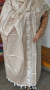 Light Beige Semi Tussar Suit - HTV7 - Ivory Off White