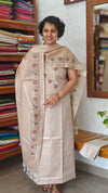 Light Beige Semi Tussar Suit - HTV7 - Red Pink