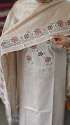 Light Beige Semi Tussar Suit - HTV7 - Red Pink