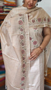 Light Beige Semi Tussar Suit - HTV7 - Red Pink