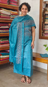True Blue Semi Tussar Suit with Copper Thread Embroidery