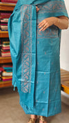 True Blue Semi Tussar Suit with Copper Thread Embroidery