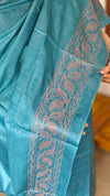 True Blue Semi Tussar Suit with Copper Thread Embroidery