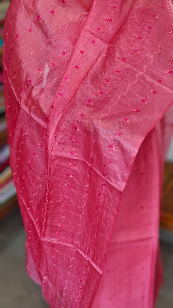 Punch Pink Embroidered Tussar Silk Suit - E882