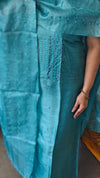 Cyan Blue Embroidered Tussar Silk Suit - E882
