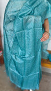 Cyan Blue Embroidered Tussar Silk Suit - E882