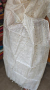 Off White Embroidered Tussar Silk Suit - E882