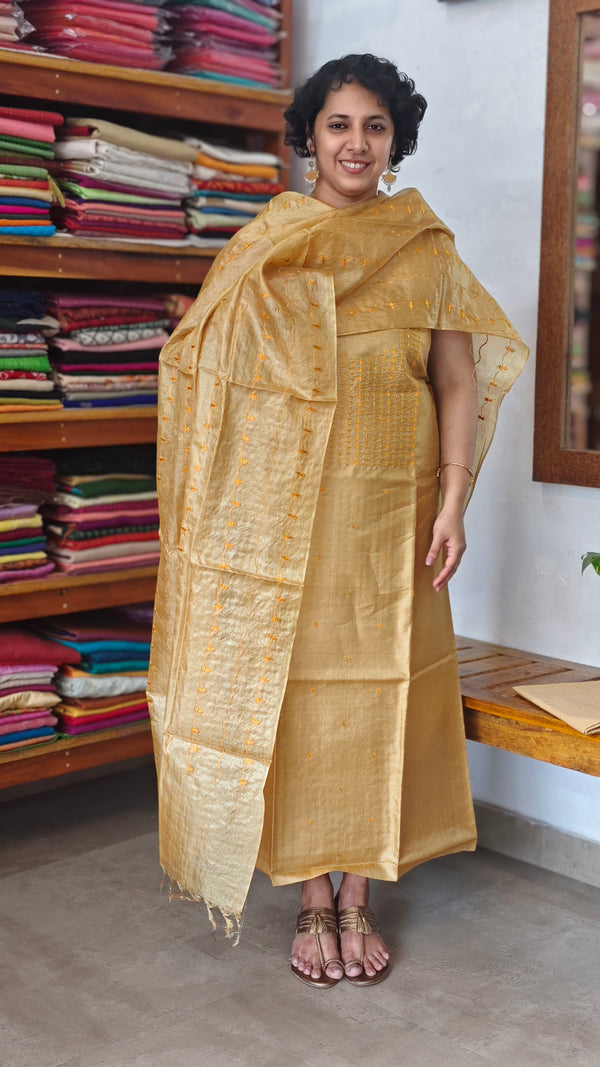 Mustard Embroidered Tussar Silk Suit - E882