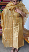Mustard Embroidered Tussar Silk Suit - E882