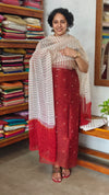 Brick Red and Off White Block Printed Super Net Kota Suit - U729