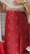 Brick Red and Off White Block Printed Super Net Kota Suit - U729