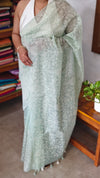 Aqua Green Embroidered Organza Tissue Saree - PD3A