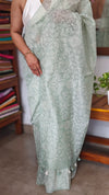 Aqua Green Embroidered Organza Tissue Saree - PD3A