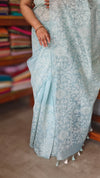Baby Blue Embroidered Organza Tissue Saree - PD3A