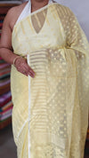 Pastel Yellow Cotton Muslin Jamdani Saree