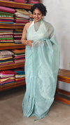 Aqua Blue Tissue Organza Saree with Mirror Work - 3637A
