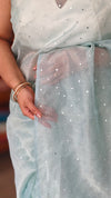 Aqua Blue Tissue Organza Saree with Mirror Work - 3637A