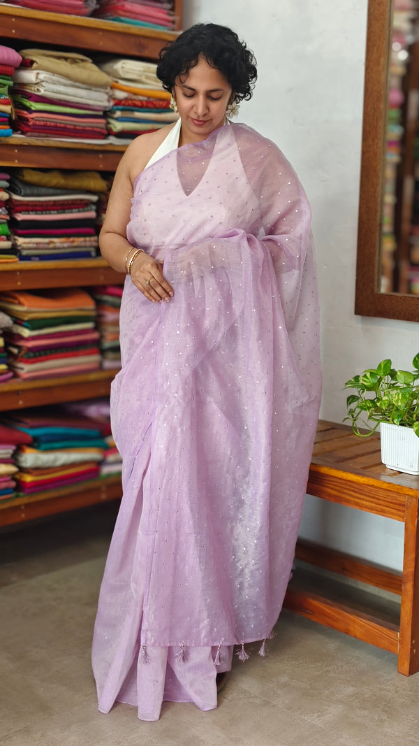 Lavender Tissue Organza Saree with Mirror Work - 3637A