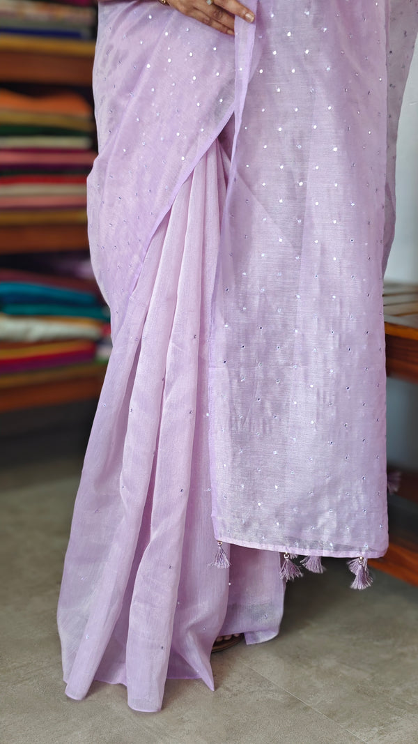 Lavender Tissue Organza Saree with Mirror Work - 3637A
