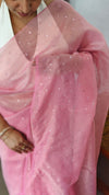 Pink Tissue Organza Saree with Mirror Work - 3637A