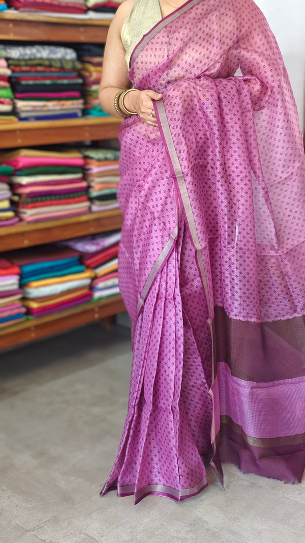 Lilac Printed Pure Kota Silk Saree - KTS3