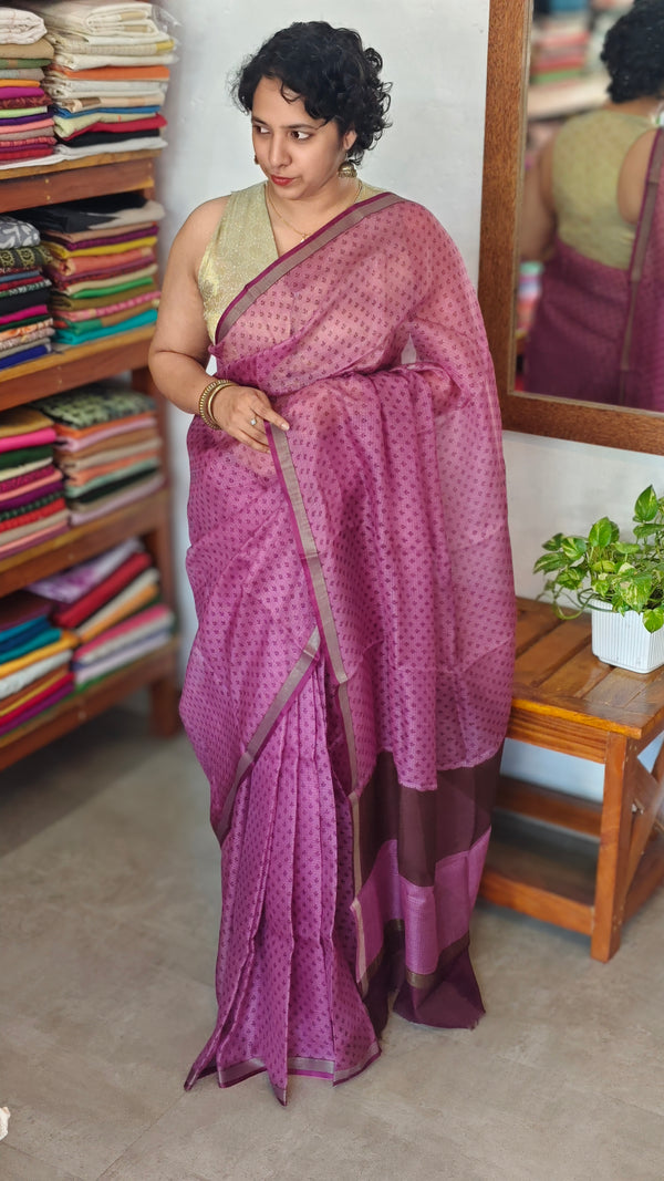Lilac Printed Pure Kota Silk Saree - KTS3