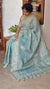 Teal Blue Tissue Linen Saree with Zari Embroidery - XN28