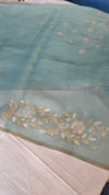 Teal Blue Tissue Linen Saree with Zari Embroidery - XN28