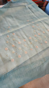 Teal Blue Tissue Linen Saree with Zari Embroidery - XN28