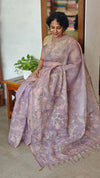 Dusty Lavender Linen Tissue Saree with Zari Embroidery - XN28