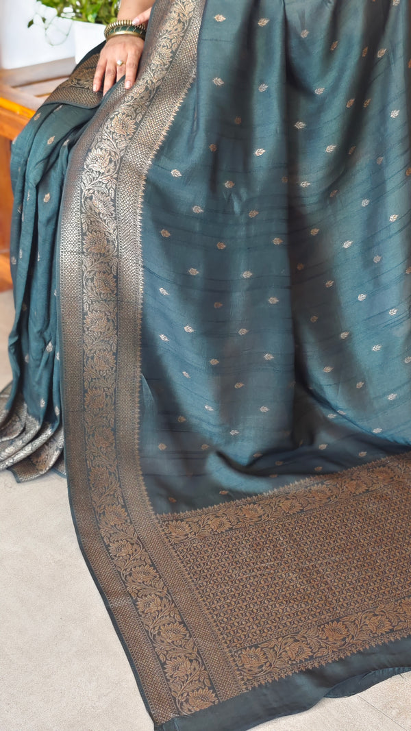 Bottle Green Chinon silk Banarasi Saree - CB492