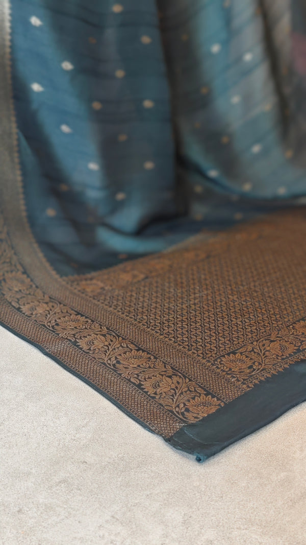 Bottle Green Chinon silk Banarasi Saree - CB492