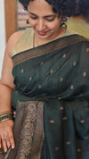 Bottle Green Chinon silk Banarasi Saree - CB492