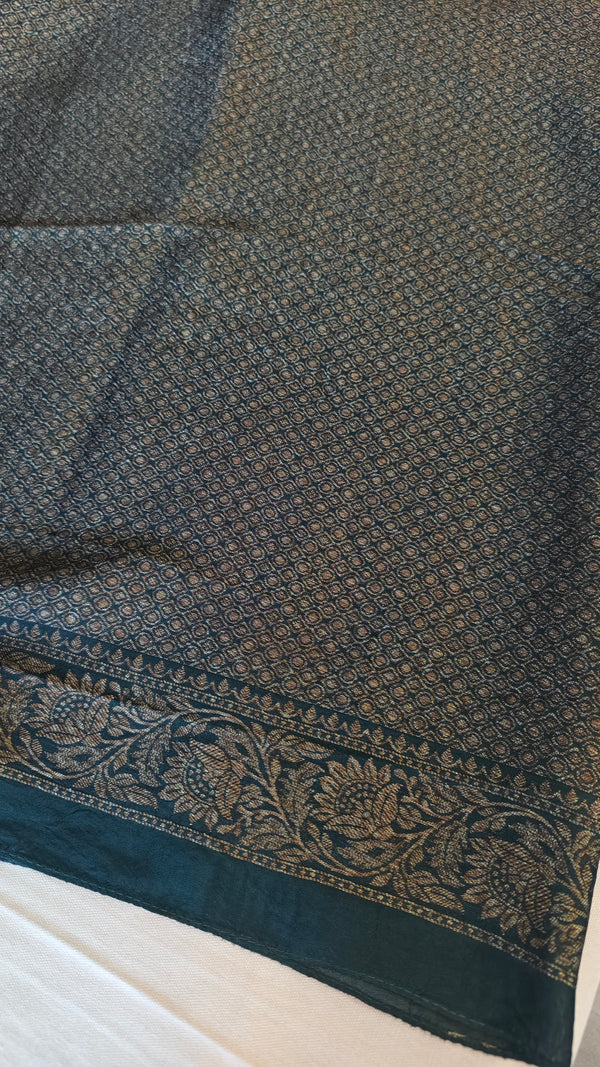 Bottle Green Chinon silk Banarasi Saree - CB492